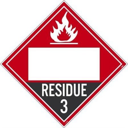 NMC Residue 3 Flammable Liquids Blank Dot Placard Sign, Material: Rigid Plastic DL81BR